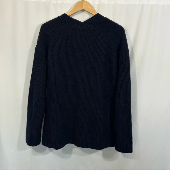 Vince Wool Cashmere Ribbed Knit Cardigan Sweater in Navy Blue - Picture 5 of 10